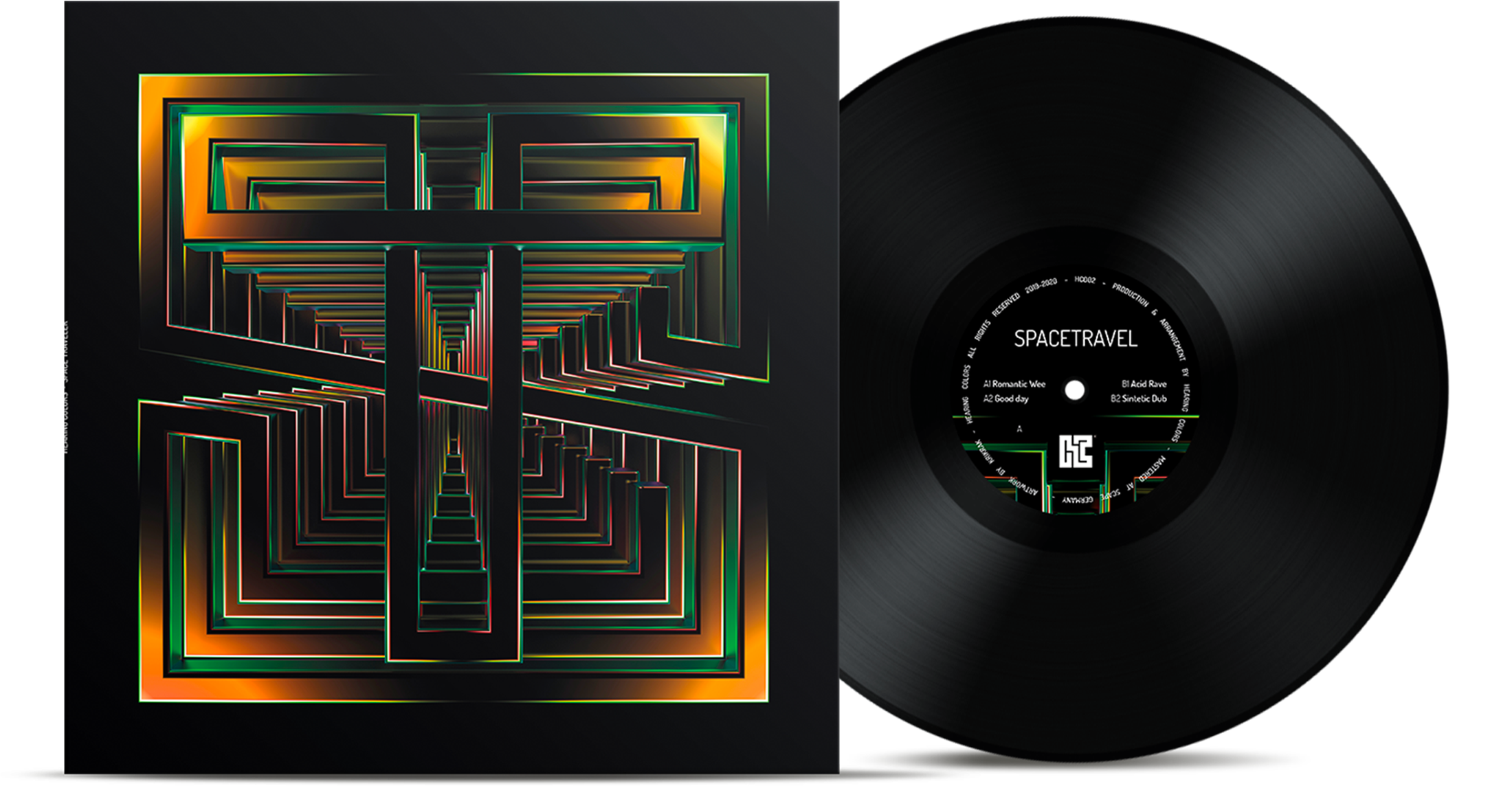 FrontSide vinyl cover Hearing Colours HC002 SPACETRAVEL by kevin reaux krikrak
