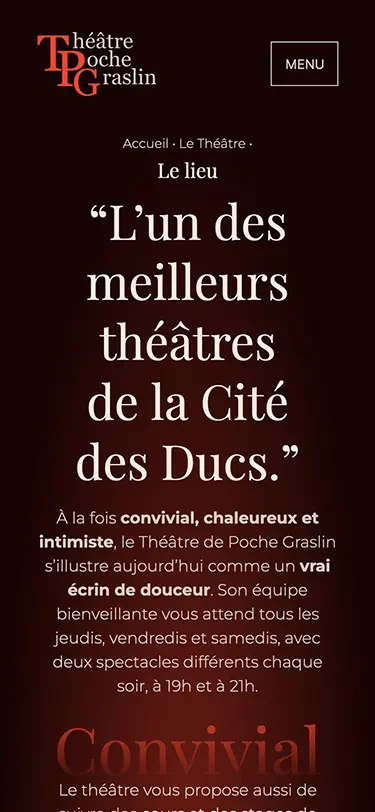 Exemple de mise en page web du site internet wordpress réalisé par Kévin Réaux @krikrak pour le Théâtre de Poche Graslin à Nantes