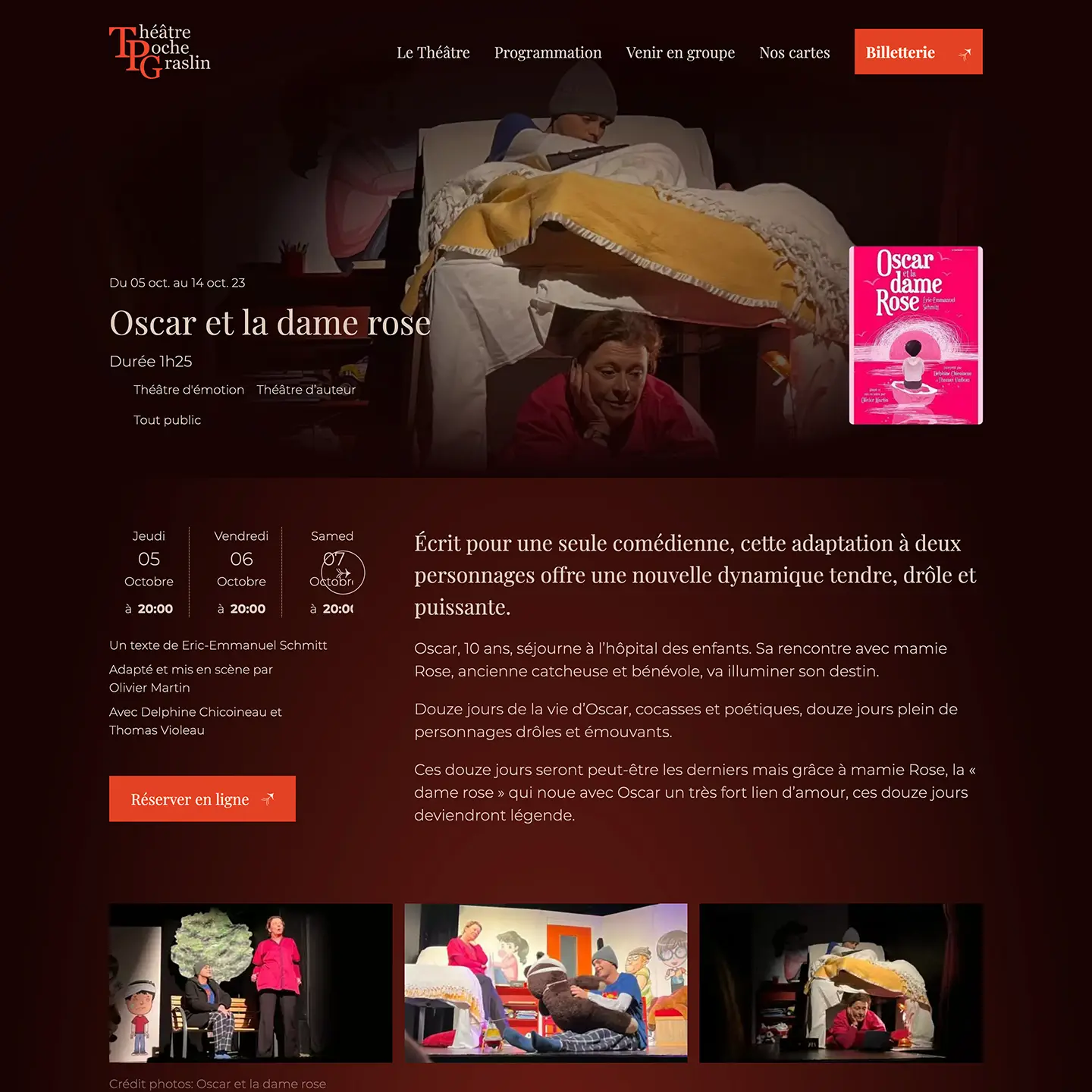 Exemple de page web en version desktop du site internet WordPress du Théâtre de Poche Graslin